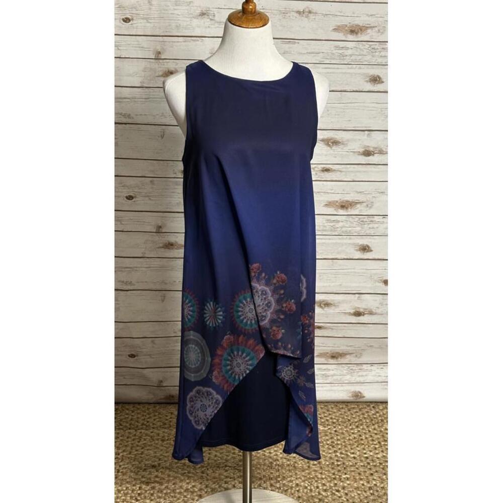 Desigual purple sleeveless chiffon floral lagenlook midi shift dress Size Medium